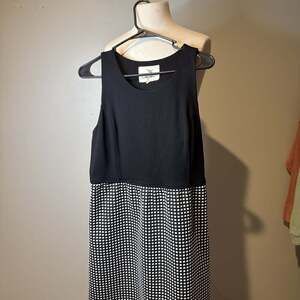 Tabitha Anthropologie Black White Checker Plaid Contrast A‎ Line Dress
